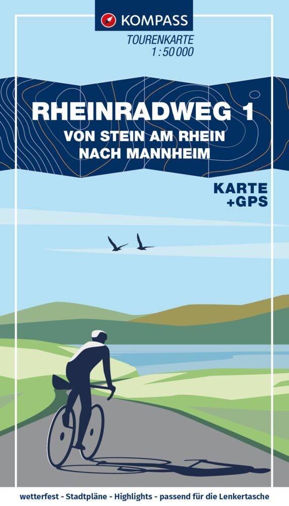 KOMPASS Fahrrad-Tourenkarte Rheinradweg 1 1:50.000 main product photo