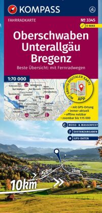 KOMPASS Fahrradkarte 3345 Oberschwaben, Unterallgäu, Bregenz 1:70.000