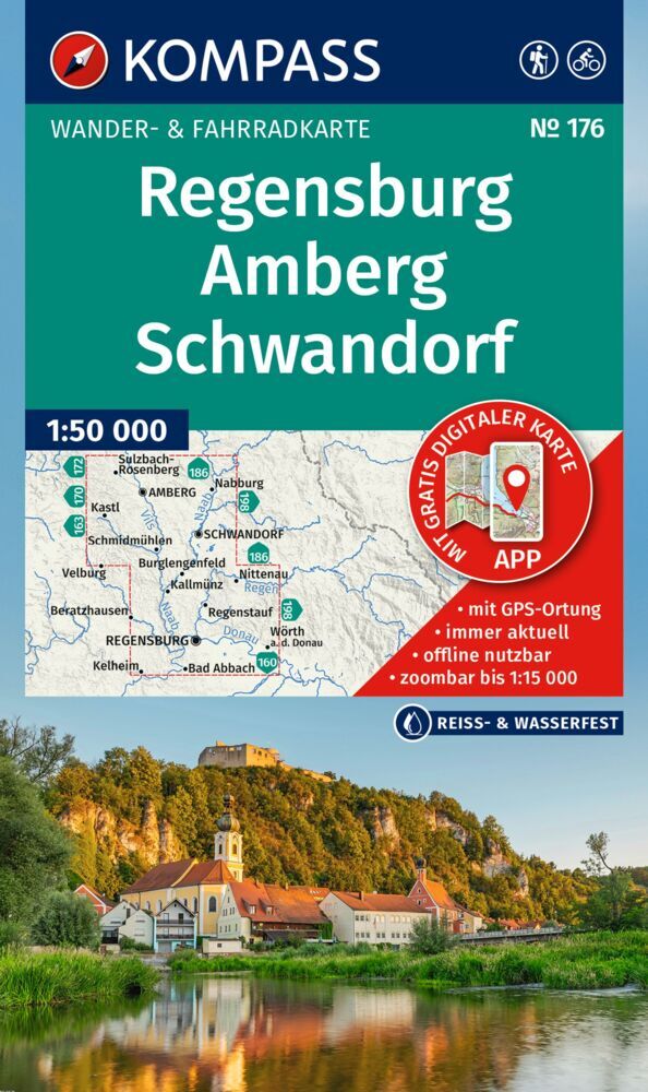 KOMPASS Wanderkarte 176 Regensburg, Amberg, Schwandorf 1:50.000 main product photo