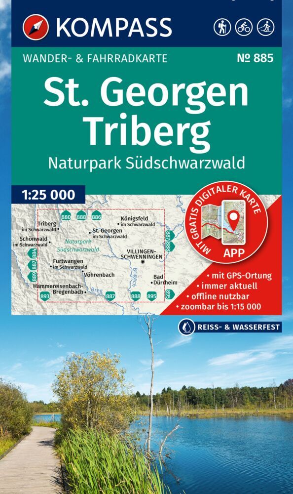 KOMPASS Wanderkarte 885 St. Georgen, Triberg, Naturpark Südschwarzwald 1:25.000 main product photo