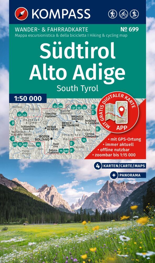 KOMPASS Wanderkarten-Set 699 Südtirol / Alto Adige / South Tyrol (4 Karten) 1:50.000 main product photo