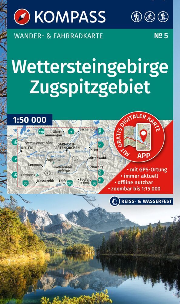 KOMPASS Wanderkarte 5 Wettersteingebirge, Zugspitzgebiet 1:50.000 main product photo