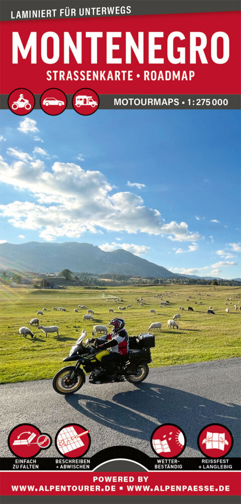 MoTourMaps Montenegro Auto- und Motorradkarte 1:275.000 main product photo