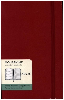 Moleskine 18 Monate Wochen Notizkalender 2025/2026, L/A5, 1 Wo = 1 Seite, Rechts linierte Seite, Fester Einband, Scharlachrot