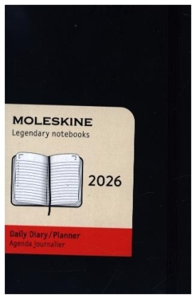 Moleskine 12 Monate Tagesnotizkalender 2026, P/A6, 1 Tag = 1 Seite, Weicher Einband, Schwarz