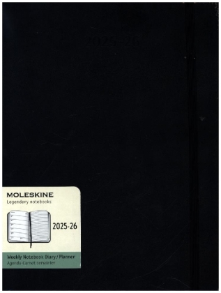 Moleskine 18 Monate Wochen Notizkalender 2025/2026, XL, 1 Wo = 1 Seite, Rechts linierte Seite, Fester Einband, Schwarz