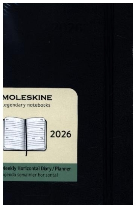 Moleskine 12 Monate Wochenkalender 2026, Pocket/A6, 1 Wo = 2 Seiten, horizontal, fester Einband, Schwarz