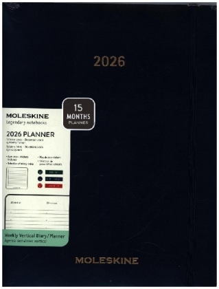 Moleskine 13 Monate Essential Wochenkalender, 1 Wo = 2 Seiten, vertikal, XXL, fester Einband, Saphirblau