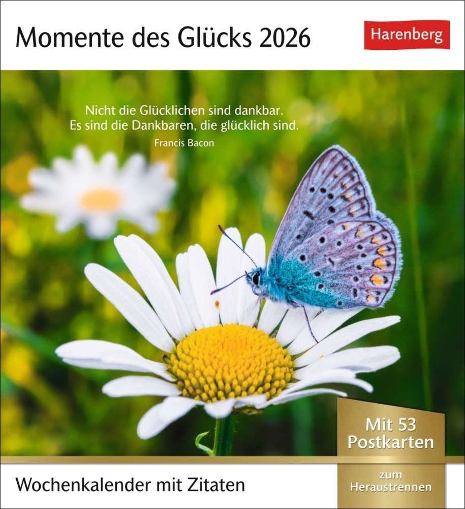Momente des Glücks Postkartenkalender 2026 - Wochenkalender mit Zitaten, mit 53 Postkarten main product photo