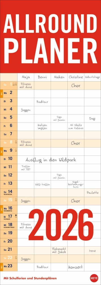 Allround-Familienplaner Vertical Kalender 2026 main product photo