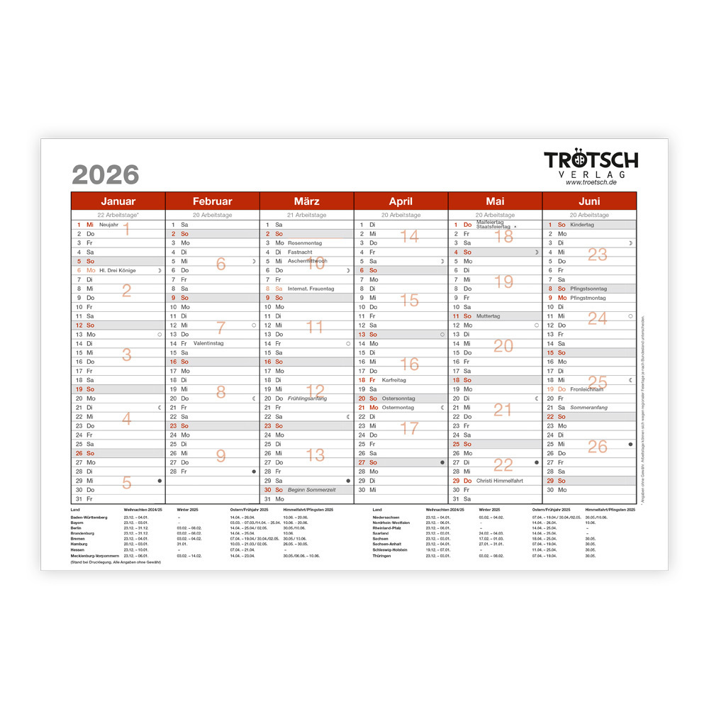 Trötsch Wandtafelplaner A4 2026 main product photo