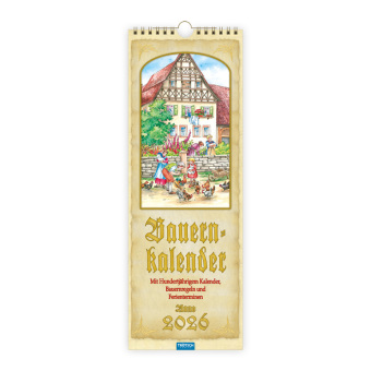 Trötsch Maxi-Streifenkalender Bauernkalender 2026 mit Hundertjährigem Kalender, Bauernregeln und Ferienterminen