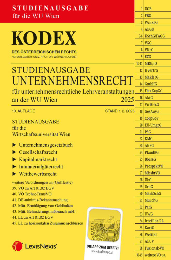 KODEX Unternehmensrecht für unternehmensrechtliche LVA (WU Wien) 2025 - inkl. App main product photo