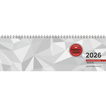 Tischquerkalender Register 2026 - 32x10,5 cm - 1 Woche auf 2 Seiten - Bürokalender mit Registerstanzung - Stundeneinteilung von 6 - 21 Uhr - 166-0002