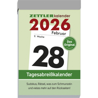 Tagesabreißkalender L 2025 - 6,6x9,9 cm - 1 Tag auf 1 Seite - mit Sudokus, Rezepten, Rätseln uvm. auf den Rückseiten - Bürokalender 304-0000