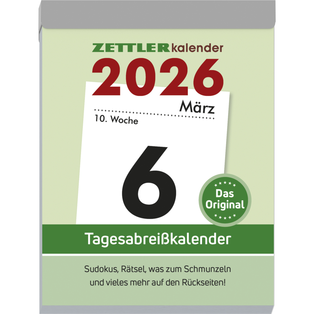 Tagesabreißkalender XL 2026 - 8,2x10,7 cm - 1 Tag auf 1 Seite - mit Sudokus, Rezepten, Rätseln uvm. auf den Rückseiten - Bürokalender 305-0000 main product photo