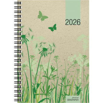 Wochenbuch Graspapier 2026 - 13,7x19,6 cm - 1 Woche auf 2 Seiten - robuster Kartoneinband - Wochenkalender - Noitzheft - 759-0640