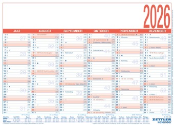 Arbeitstagekalender 2026 - A4 (29 x 21 cm) - 6 Monate auf 1 Seite -  Tafelkalender - auf Pappe kaschiert - Jahresplaner - 908-1315
