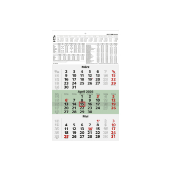 3-Monatskalender Recycling 2026 - 29,7x48,8 cm - mit Kopftafel und Datumsschieber - Blauer Engel - Mehrmonatsplaner - 956-0700