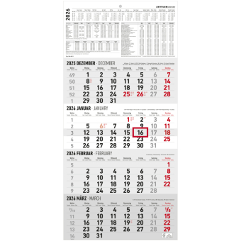 4-Monatskalender 2026 - Büro-Kalender 30x49 cm (geöffnet) - mit Datumsschieber - Zettler - 960-0011
