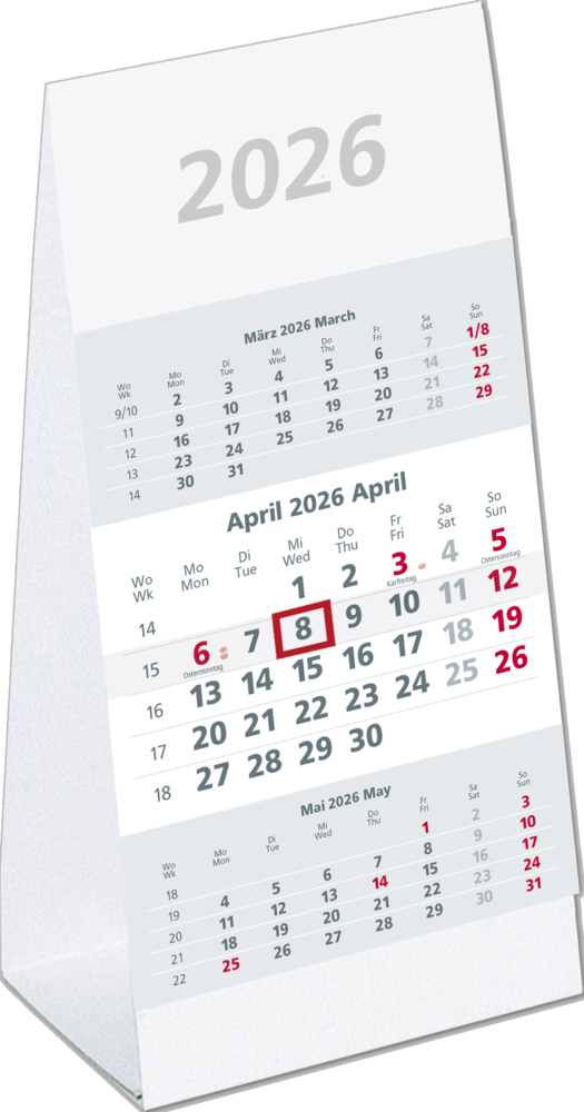 3-Monats-Aufstellkalender 2026 - 10,5x14,5 cm - 3 Monate auf 1 Seite - mit Kopftafel und Datumsschieber - Mehrmonatskalender - 980-0000 main product photo