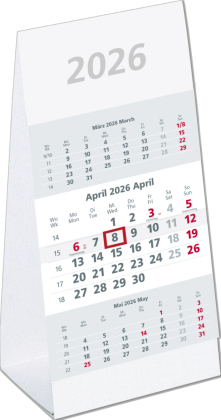 3-Monats-Aufstellkalender 2026 - 10,5x14,5 cm - 3 Monate auf 1 Seite - mit Kopftafel und Datumsschieber - Mehrmonatskalender - 980-0000