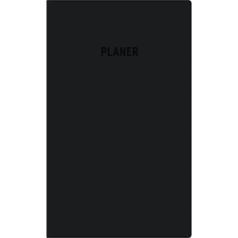 Taschenplaner Leporello PVC schwarz 2026 - Bürokalender 9,5x16 cm - 1 Monat auf 2 Seiten - separates Adressheft - faltbar - Notizheft - 510-1020