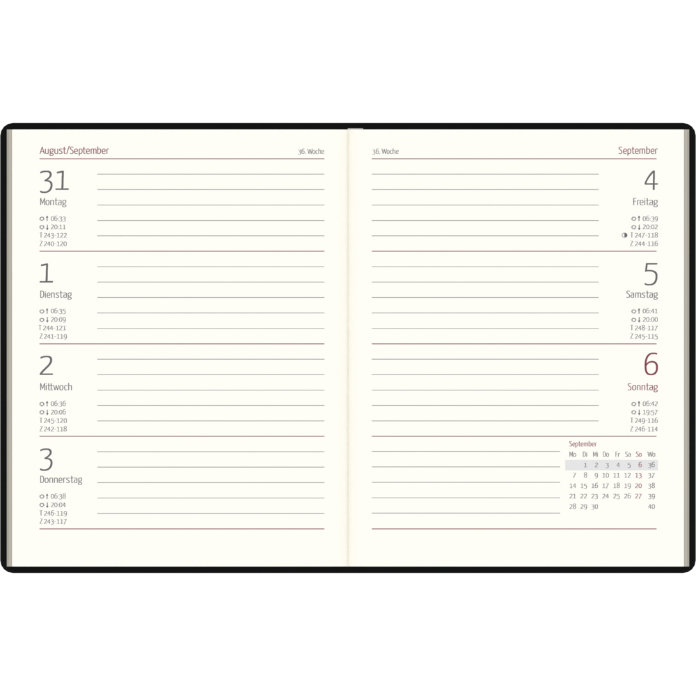 Taschenkalender 1W/2S Zettler farblich sortiert main product photo
