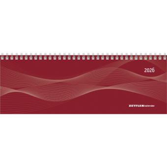 Tisch-Querkalender Profi rot 2025 - Büro-Planer 29,7x10,5 cm - Tisch-Kalender - 1 Woche 2 Seiten - Ringbindung - Zettler