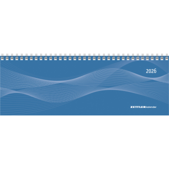Tisch-Querkalender Profi blau 2026 - Büro-Planer 29,7x10,5 cm - Tisch-Kalender - 1 Woche 2 Seiten - Ringbindung - Zettler