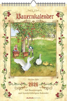 Bauernkalender 2026 - Bildkalender 23,7x34 cm - mit Wetterprognosen, Bauernregeln und liebevollen Illustrationen - Wandkalender - Alpha Edition