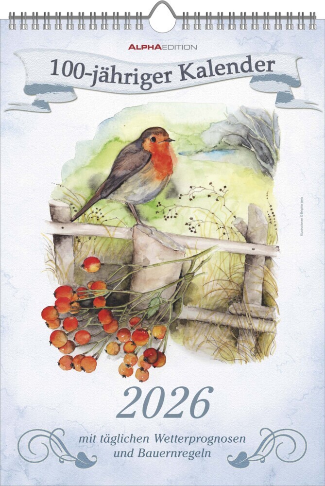 100-jähriger Kalender 2026 - Bildkalender 23,7x34 cm - mit Wetterprognosen, Bauernregeln und liebevollen Illustrationen - Wandkalender - Alpha Edition main product photo