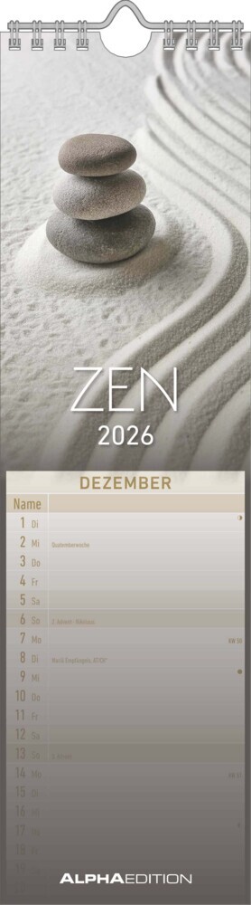 Streifenplaner Mini Zen 2026 - Streifen-Kalender 9,5x33 cm - Harmonie und Achtsamkeit - Wandplaner - Küchenkalender - Alpha Edition main product photo