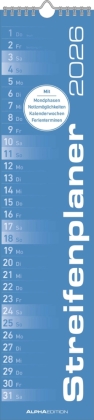 Streifenplaner BLAU 2026 - Streifenkalender - Wandplaner - Küchen-Kalender - 11,3x49,5