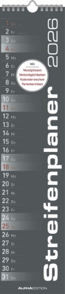 Streifenplaner SCHWARZ 2026 - Streifenkalender - Wandplaner - Küchen-Kalender - 11,3x49,5