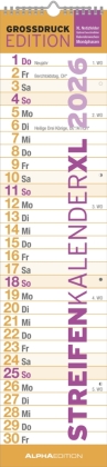 GROSSDRUCK Streifenplaner XL 2026 - Streifenkalender - Wandplaner - Küchen-Kalender - 15x64
