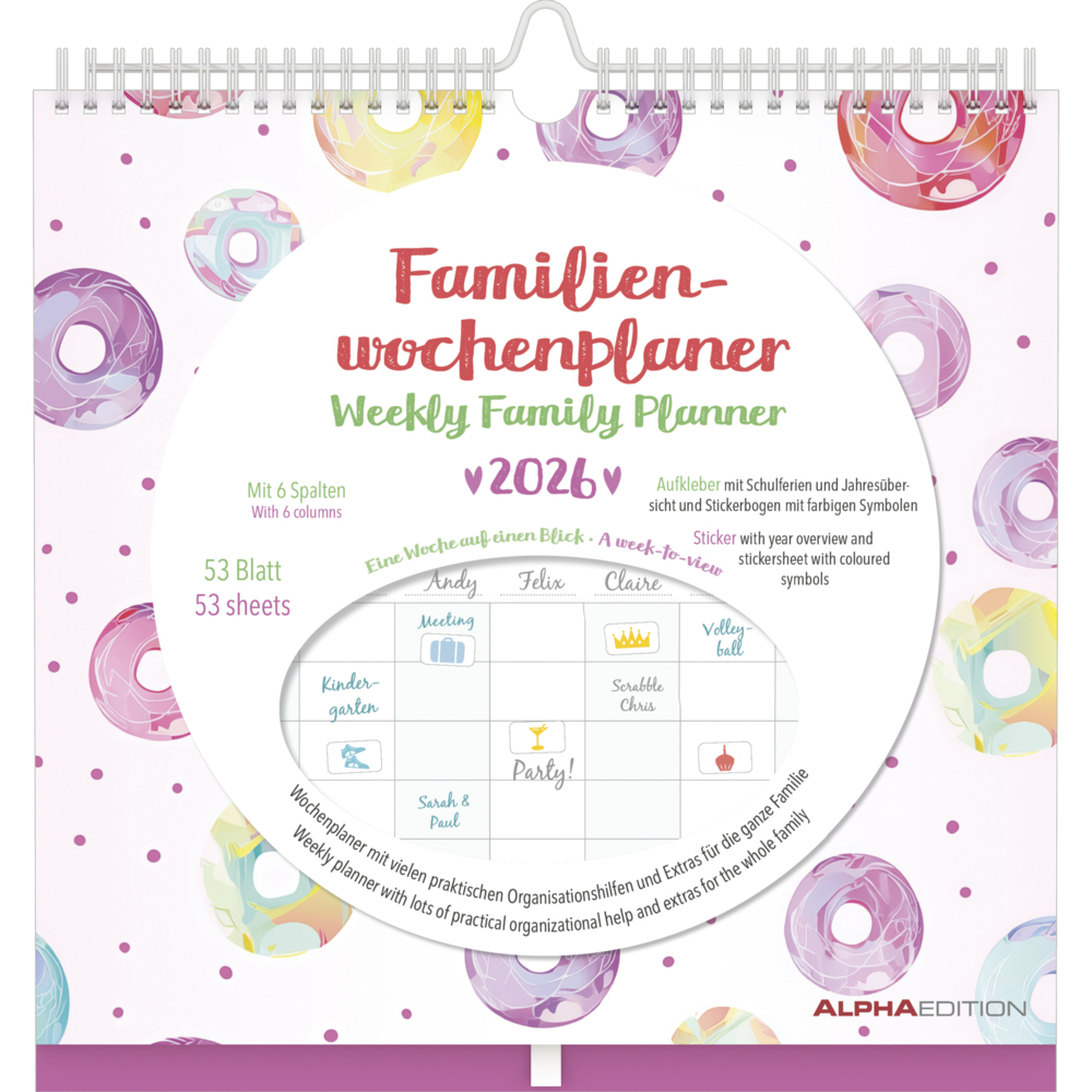 Familien Wochenkalender Dots 2026 - Familien-Timer - Termin-Planer - Kinder-Kalender - Familien-Kalender - 30,5x30,5 main product photo