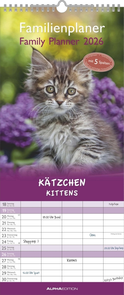 Kätzchen 2026 Familienplaner - Familienkalender - Wandkalender - 19,5x45 main product photo