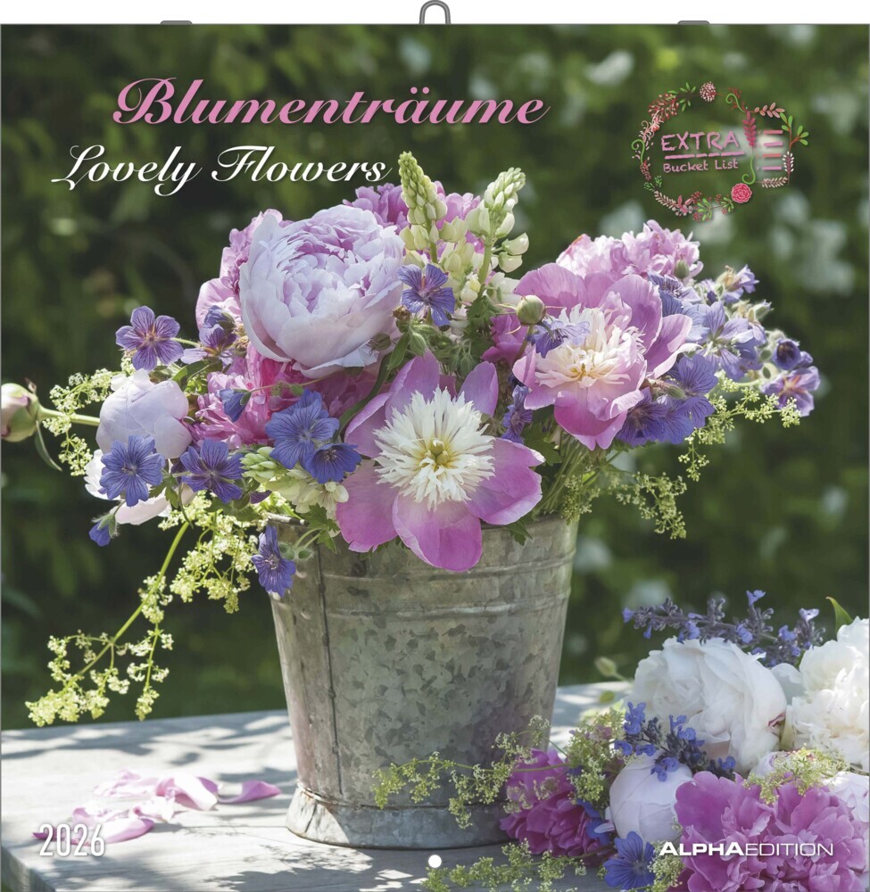 Alpha Edition - Blumenträume 2026 Broschürenkalender, 30x30cm, Wandkalender mit Platz für Notizen und Termine, hochwertige Bildmotive, Mondphasen, Monatsübersicht und Ferientermine DE/AT/CH main product photo