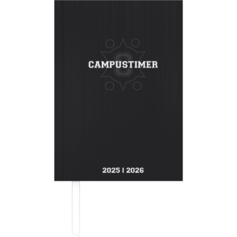 Campustimer Black - A6 Semester-Planer - Studenten-Kalender 2025/2026 - Notiz-Buch - schwarz - Weekly - Alpha Edition