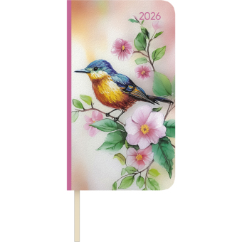Lady Journal Slim Bird 2026 - Taschen-Kalender 9x15,6 cm - Weekly - 128 Seiten - Notiz-Buch - mit Info- und Adressteil - Alpha Edition