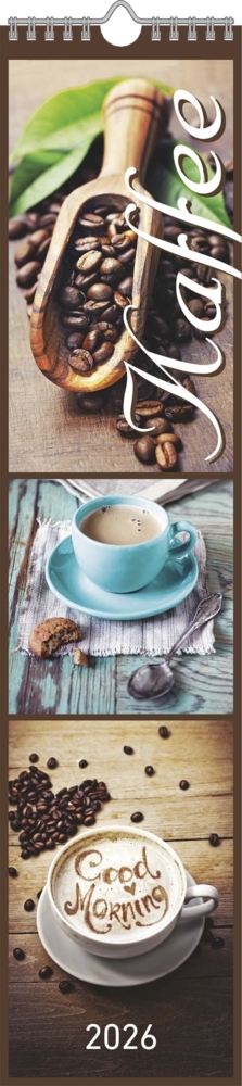 Küchenplaner Kaffee 2026 - Streifen-Kalender 11,3x49x5 cm - Kaffeekalender - mit leckeren Rezepten - Wandplaner - Küchenkalender - Alpha Edition main product photo