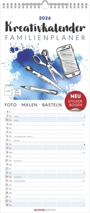Kreativ-Kalender Familienplaner 2026 - 5 Spalten - 19,5x45 cmFoto, Malen, Basteln - datiert - Kreativkalender - Foto-Kalender - Familienkalender - Wandkalender - Alpha Edition