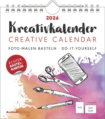 Kreativ-Kalender weiß 2026 - 16x17 cm - Foto, Malen, Basteln - datiert - Kreativkalender - Foto-Kalender - Alpha Edition