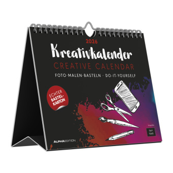 Kreativ-Kalender Tischaufsteller quer schwarz 2026 - Kreativ-Kalender - DIY-Kalender - Kalender zum Basteln - Tischkalender - 20x16
