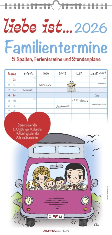 liebe ist... 2026 Familientermine - Familien-Timer - Termin-Planer - Kinder-Kalender - Familien-Kalender - 22x45 main product photo