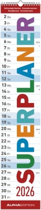 Superplaner 2026 - Streifenkalender 17x85 cm - mit Ringbindung - viel Platz für Notizen - Langplaner - Wandkalender - Küchenkalender - Alpha Edition