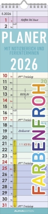 Planer Farbenfroh 2026 - Streifen-Kalender 11,3x49x5 cm  - Küchenkalender - Wandplaner - Alpha Edition