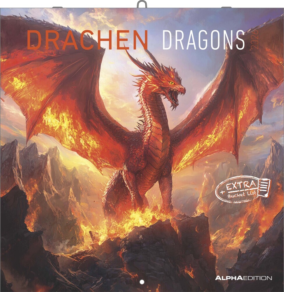 Drachen 2026 - Broschürenkalender 30x30 cm (30x60 geöffnet) - Kalender mit Platz für Notizen - Dragons - Bildkalender - Planer main product photo