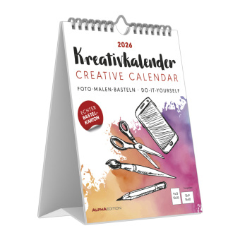 Kreativ-Kalender Tischaufsteller hoch weiß 2026 - 16 x 20 -  Foto, Malen, Basteln A4 - datiert - Kreativkalender - Foto-Kalender - Alpha Edition